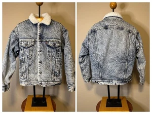 Levi’s Sherpa Lined Trucker Stone Acid Wash Jean Jacket Medium USA 80's Vintage - Picture 1 of 15