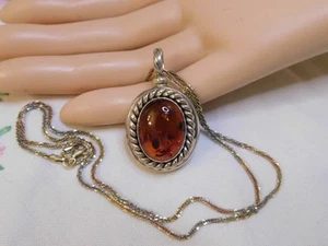 Suarti of Bali Sterling Silver Amber Pendant Necklace 925 BA - Picture 1 of 12