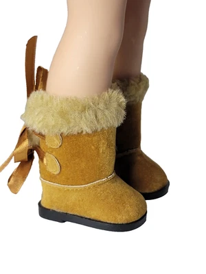 Brown Fur Trim Boots Fits 14.5" Wellie Wisher American Girl Doll Shoes