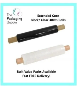 Stretch Cling Film Extended Core Strong Pallet Shrink Wrap Black Clear 400mm300M - Picture 1 of 14
