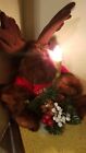 Vintage Plush Tommy Moose Red Knitted Sweater 12" Christmas Light Night Holiday