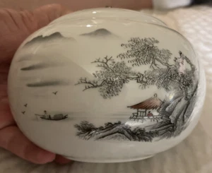 Oriental Hut & Boat Theme Ceramic Tea Canister Vintage - Picture 1 of 6
