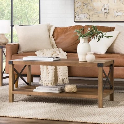 Mesa de centro Woven Paths magnólia metal X, madeira de celeiro recuperada - Imagem 1 de 4