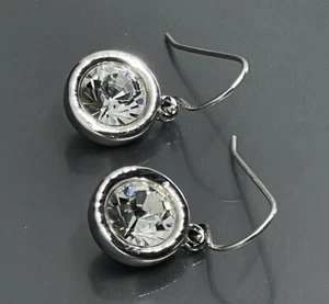 Swarovski Swan Silver Plated Faceted Crystal Womens Pierced Dangle Earrings 1” - Picture 1 of 7