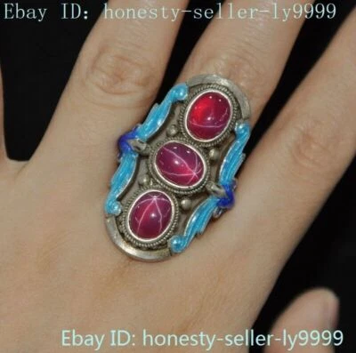 1.5"China Tibetan silver purple Gem Butterfly Jewelry Ornaments Ring Statue - Image 1 of 4