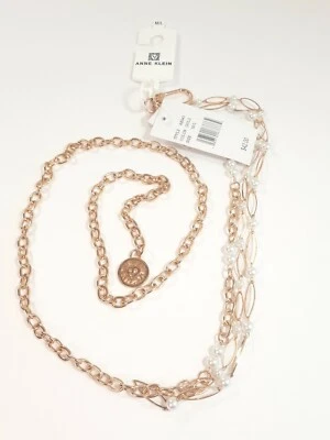 Anne Klein Gold Tone Chain Belt NWT M/L 46 Inches Lion Charm  - Image 1 of 4