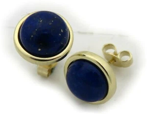 Pendientes Mujer Auténtico Lapis Lazuli 10mm Oro Genuino 585 Enchufe de Amarillo - Imagen 1 de 4