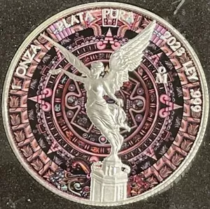2023 1 Oz 999 Silver Mexico Libertad Aztec Magic Calendar Pink Colored Coin ๐ฒ๐ฝ - Picture 1 of 6