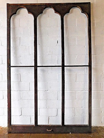 1800's Wooden GOTHIC Top Church WINDOW Frame Only Arch Top Large ORNATE Cover
