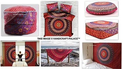 Mandala Full Room Set With Tapestry,Duvet Cover,Floor Pillows,Ottoman, - Image 1 of 4