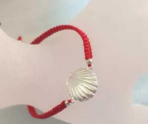 NUOVO Bracciale Argento Sterling 925 Conchiglia Regolabile BOLO Rosso - Foto 1 di 4