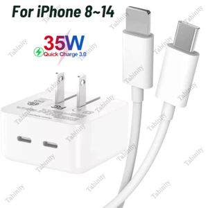 USB C Fast Charger For iPhone 14/13/12/11 35W Dual Type C Port Adapter PD Cable - Picture 1 of 10