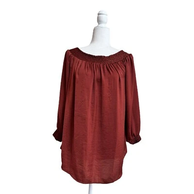Blusa CAbi Foxy Fuera del Hombro Rojo Óxido Para Mujer Talla M Estilo 3690 Manga 3/4 Foto 1 de 4