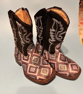 Roper Glitter Diamonds Toddlers Black Faux Leather Cowboy Boots Size 5 - Picture 1 of 9