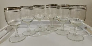 Elegant MCM Dual Platinum Band Wine Glasses, Set Of 6 In Excellent Condition - Picture 1 of 10