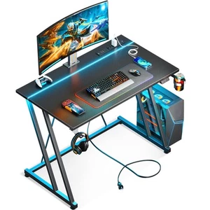 Escritorio para juegos pequeño de 32 pulgadas con luces LED y toma de corriente, escritorio para computadora para S... - Imagen 1 de 7