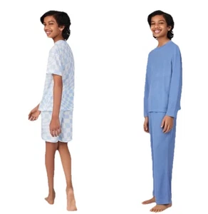 NEW Saint Eve Youth 4-Piece Thermal Pajamas Blue/Grey Sz M 10/12 - Picture 1 of 5