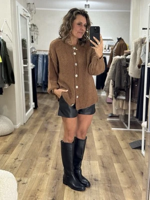 Basic Feinstrick Strickweste Knopfleiste Warmes Braun Mittellang Onesize (P3) H - Bild 1 von 4