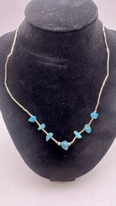Sterling Silver Tube Bead Kingman Turquoise Necklace 15” Native American Style - Picture 1 of 7