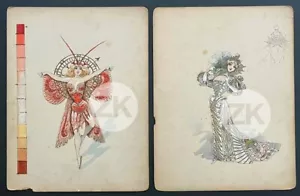 A. JEAN LOUIS JAZET Music-Hall Opéra Théâtre Costume 4 MAQUETTES 1890s - Foto 1 di 3