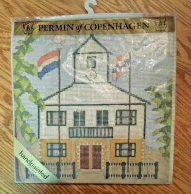 NEW Vintage Permin of Copenhagen Needlepoint Embroidery Kit Courthouse 13x13 - Image 1 of 2