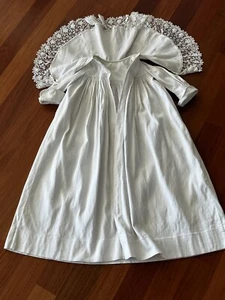 Antique Edwardian Childs Heavy Cotton lace Collar Long Coat Christening - Picture 1 of 10