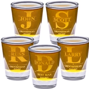 Groomsmen Personalized Shot Glasses Set – Engraved 2 oz Custom Shot Glass Set - Picture 1 of 24