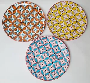 3 Pols Potten HIPPY side dessert plates 8⅛in 20.8cm red yellow blue painted - Picture 1 of 14