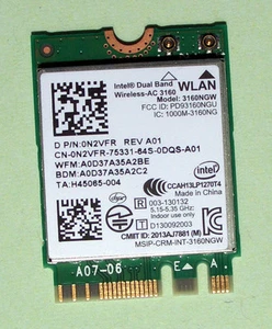 Intel Dual Band Wireless- AC3160 Model 3160NGW 433Mbps BT4.0 M.2 0N2VFR Wie neu - Bild 1 von 2