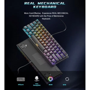 LED Mechanical Keyboard Hot Swappable Gaming Keyboard Corded Keyboard 61 Key - Picture 1 of 15