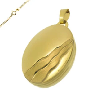 kleines Medaillon oval Gelb Gold 333 Wellenmuster 2 Bilder auch Gravur und Kette - Bild 1 von 10