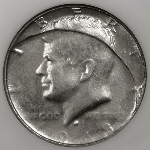 1968 D NGC MS64 80% Struck Thru Clad Layer Kennedy Half Dollar Mint Error Cover