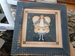 Linda Spivey 9”x 9" Framed Print ‘ Prayer Angel Theme. Rustic Blue Frame. - Picture 1 of 3