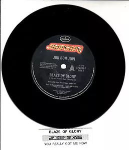 JON BON JOVI Blaze Of Glory 7" 45 rpm vinyl record + juke box title strip - Picture 1 of 2