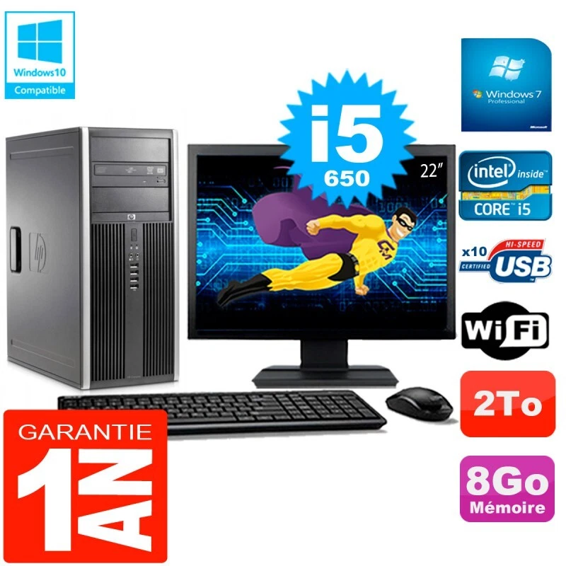 PC HP 8100 tour Schermo 22 " Core i5-650 RAM 8Go Disco 2To Unità DVD Wifi W7 - Immagine 1 di 1