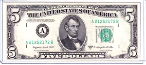 1950-C $5 Federal Reserve Note Boston #A21252172B - Picture 1 of 2