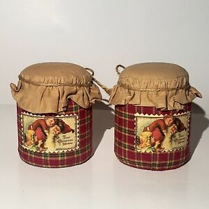 Christmas Decorative Plastic Jars Covers Holiday Cloth 4 Inches High - Lot of 2