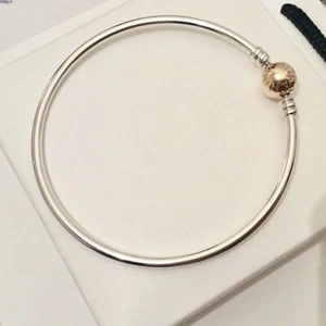Pandora Moments 14ct Solid Gold Clasp Silver Bangle Two Tone Charm Bracelet £275 - Picture 1 of 12