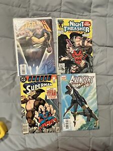 4 Marvel DC Comic Books Lot 1990s Superman Sentry Night Thrasher Avengers Set