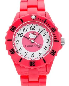 SANRIO HELLO KITTY PLASTIC BAND & BASE METAL CASE LADIES WATCH h3wl1004nonnf-rd - Picture 1 of 3