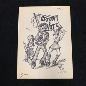 Get Out & Vote Vintage 1972 Dibujos Animados Políticos Original 15"x 11"- Artista ZEE - Imagen 1 de 9