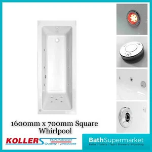 Square 1600mm x 700mm Single Ended Bath Tub Whirlpool Spa Lights 6-8-11 Jets - Picture 1 of 3