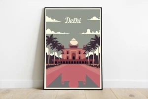 Delhi travel poster, Delhi retro wall print, India vintage travel print, gift - Picture 1 of 4
