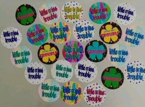 1" Card Stock Craft Circles "Little Miss Trouble" Theme Bottle Caps 24 Count #9 - Picture 1 of 4
