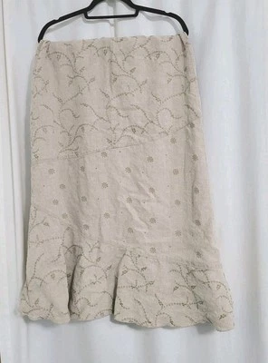 Falda de lino Jill talla M bordada beige pradera cottagecore artística Lagenlook Foto 1 de 4