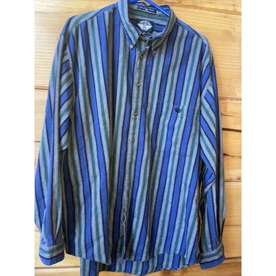 Camisa De Colección Dockers Indigo Para Hombres Azul Verde Rayas Botón Delantero Talla XL Foto 1 de 4