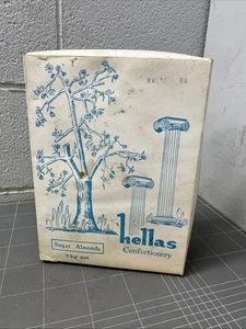 VINTAGE CARDBOARD ADVERTISEMENT BOX HELLAS CONFECTIONARY SUGAR ALMONDS GREEK - Picture 1 of 5