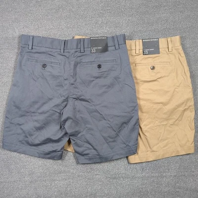 2 Nuevos Pantalones Cortos Banana Republic Aiden 9" Para Hombre 33 Caqui Gris Chino Preppy Foto 1 de 4