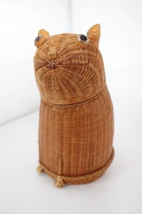 Vintage Shanghai handgefertigter Katzen-Deckelkorb aus Weide 16 cm hoch Katzenliebhaber - Bild 1 von 11