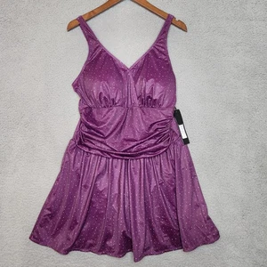 Costume da bagno donna Jinxeer taglia 16 viola a pois gonna increspata nuovo con etichette - Foto 1 di 13